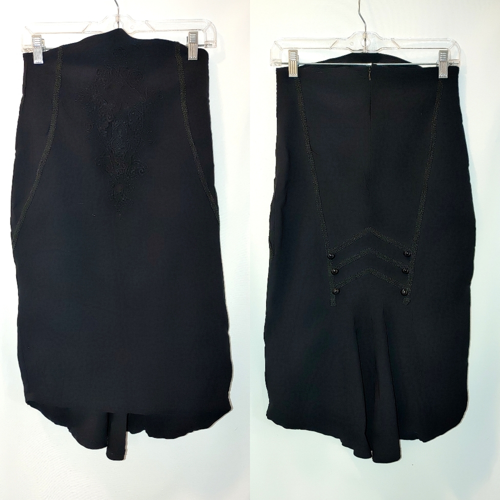Killstar Arabella Pencil Skirt Embroidered Buttons Black Large